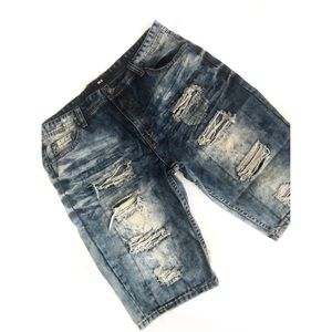 Men’s M-X Change distress biker jean shorts ✨